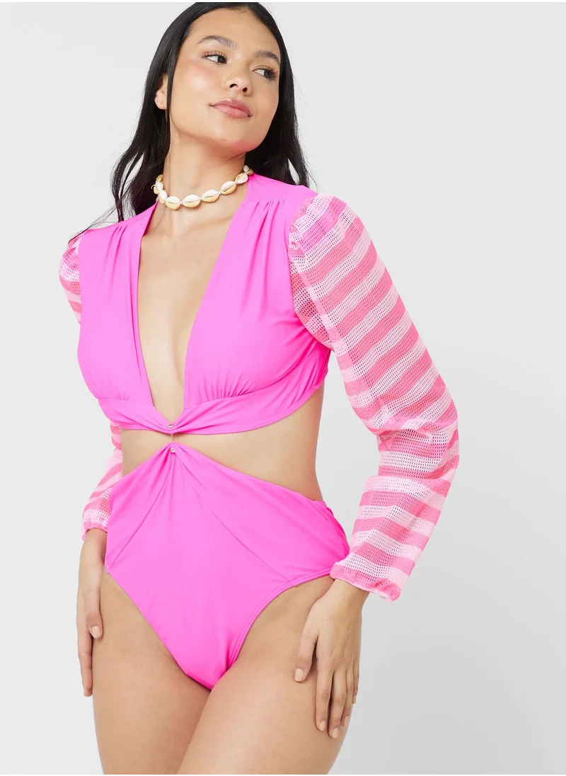 ELLA Long Sleeve Swimsuit With Cutout Detail