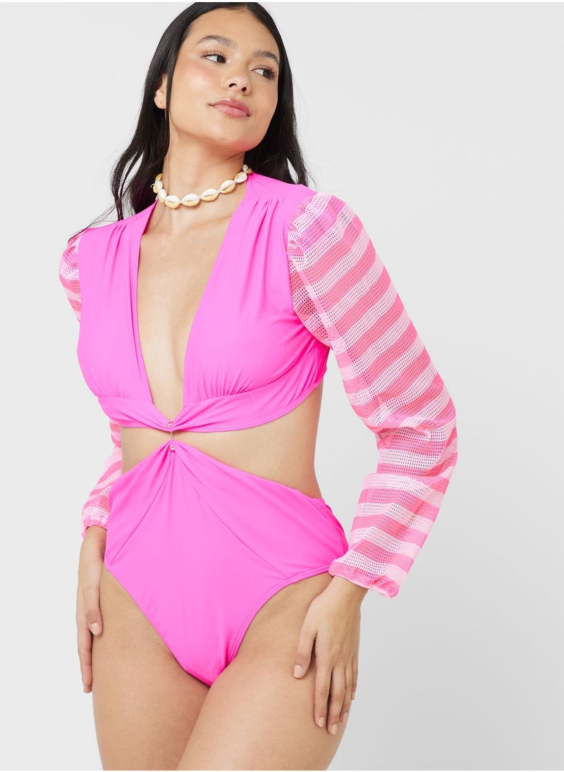 ELLA - Long Sleeve Swimsuit With Cutout Detail - Image 1