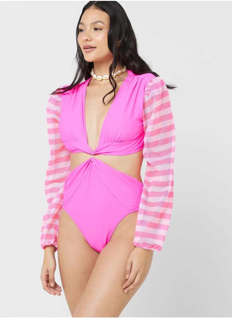 ELLA Long Sleeve Swimsuit With Cutout Detail
