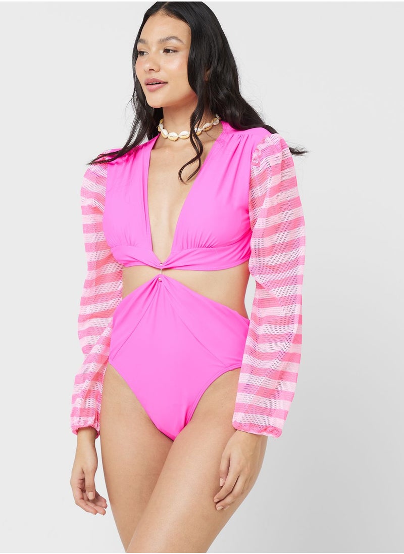 ELLA - Long Sleeve Swimsuit With Cutout Detail - Image 1