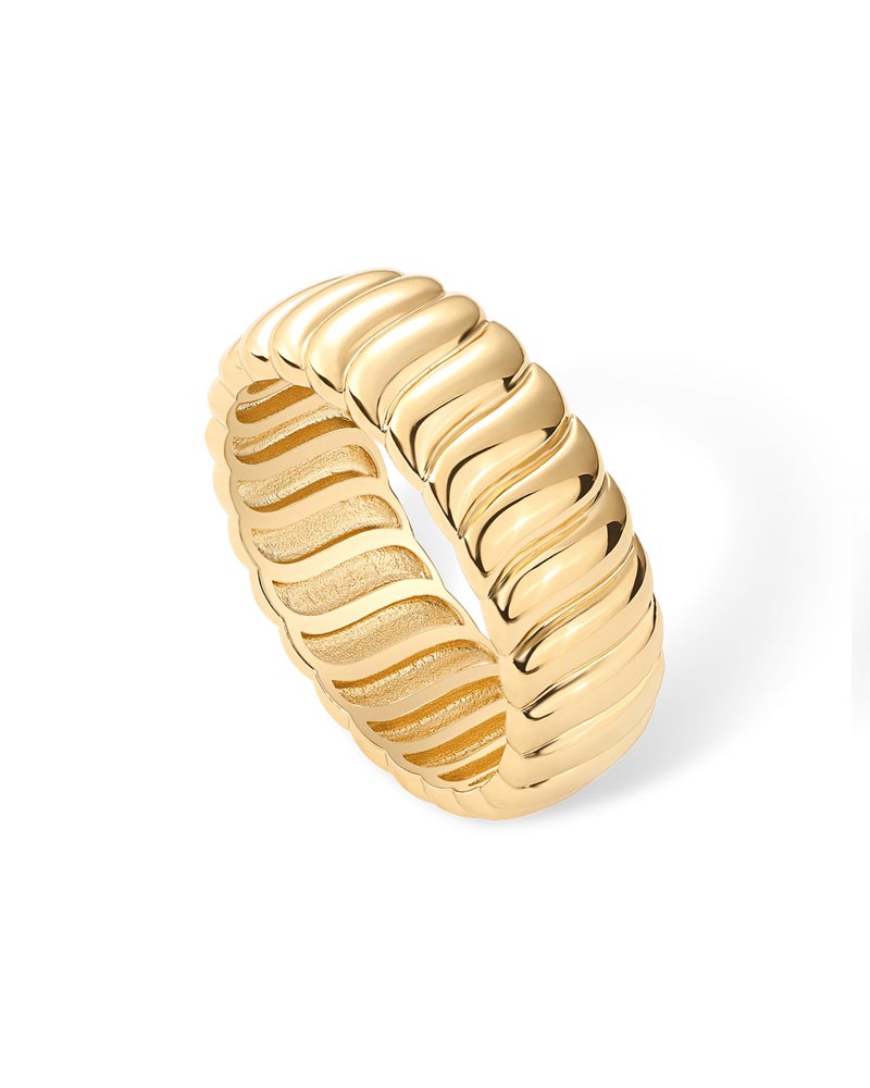 PAVOI 14K Yellow Gold Plated Chunky Statement Ring | Chunky Stackable Wide Band for Women | Size 9 - Image 3