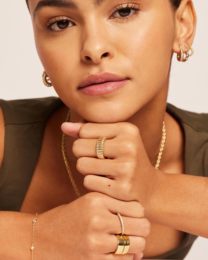 PAVOI 14K Yellow Gold Plated Chunky Statement Ring | Chunky Stackable Wide Band for Women | Size 9 - Image 4