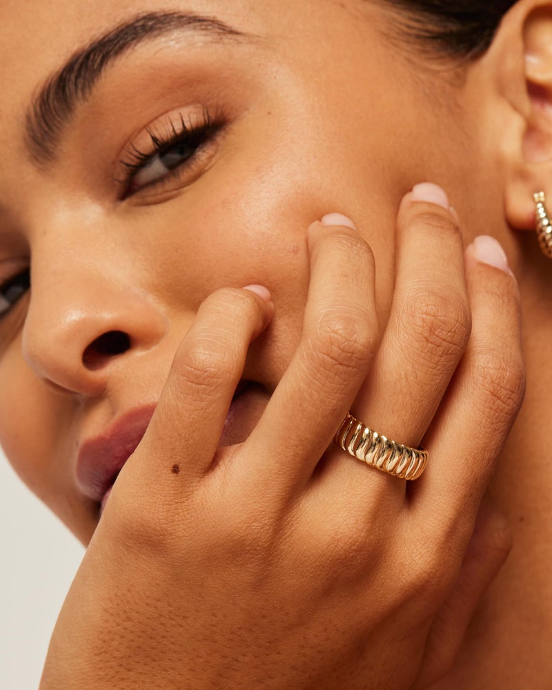 PAVOI 14K Yellow Gold Plated Chunky Statement Ring | Chunky Stackable Wide Band for Women | Size 9 - Image 2