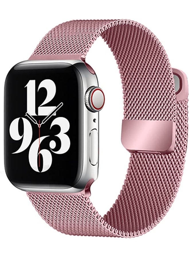 SHOPI Loop Stainless Steel Strap With Magnetic Clasp For Apple Watch  42mm / 44mm / 45mm Apple Watch Strap For Apple Watch Series 7 / 6 / SE / 5 / 4 / 3 / 2 / 1 PINK - Image 1