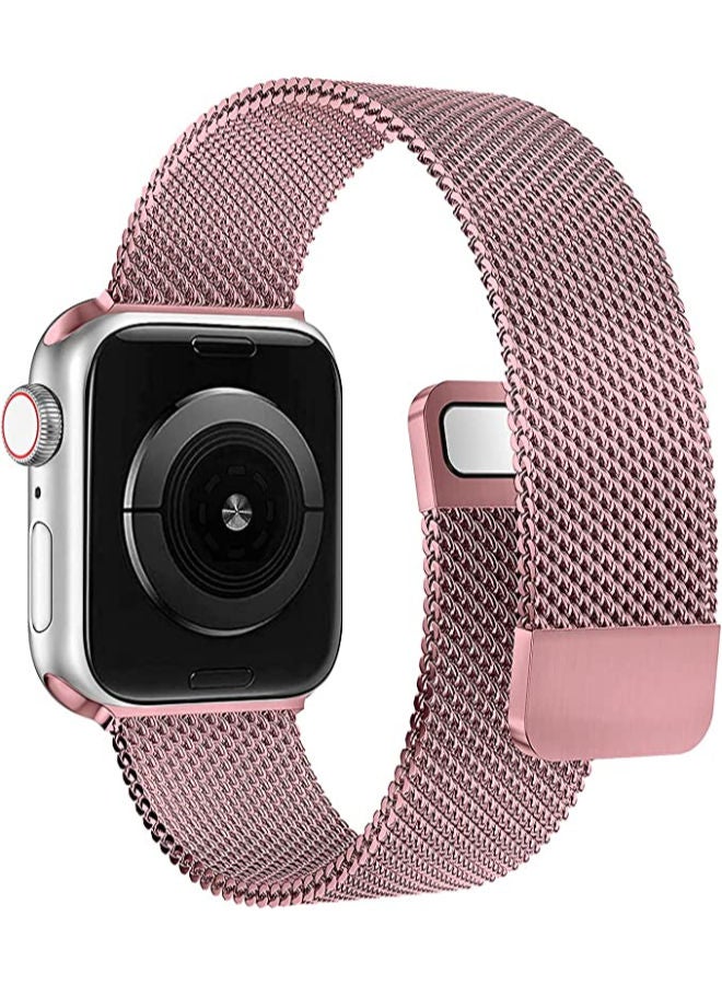 SHOPI Loop Stainless Steel Strap With Magnetic Clasp For Apple Watch  42mm / 44mm / 45mm Apple Watch Strap For Apple Watch Series 7 / 6 / SE / 5 / 4 / 3 / 2 / 1 PINK - Image 2