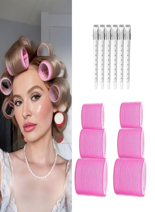 BLUSHIA Self Grip Hair Rollers Curlers 12 Pcs Set with 6 Pcs Heatless Hair Rollers 3 Sizes (2 Large2 Medium & 2 Small) and 6 Pcs Hair Clips for Long Short Hair Volume - Image 1
