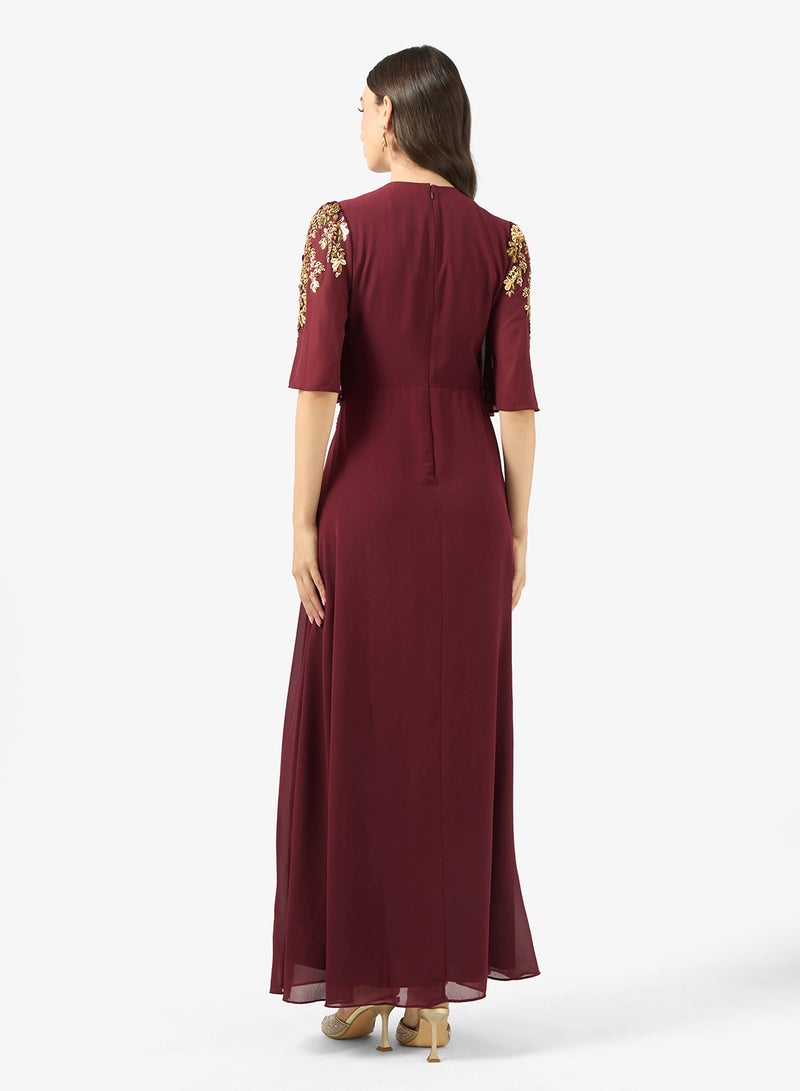 Hope & Ivy Plunge Front Embellished   Flutter Sleeve Maxi Dress - Image 2