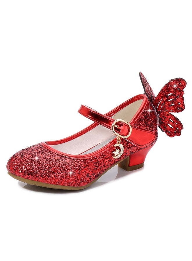 Girls' Leather Shoes For Autumn , Children's Princess Shoes With Sequins, Small High Heels, Korean Style Single Shoes, Export For Young Children