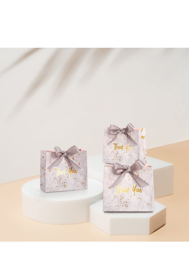 عبوة 20 حقيبة هدايا صغيرة مع شريط فضي ونمط رخام لحفلات وهدايا، صناديق حلوى، حجم 4.5x1.8x4 بوصة، أكياس هدايا ورقية صغيرة بالجملة لمناسبات الزفاف، عيد الميلاد، حفلات استحمام العرائس والمواليد. - Image 2