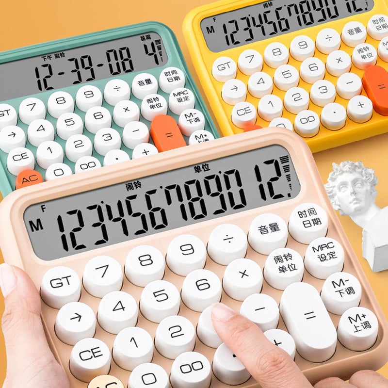 Pwshymi 12 Digit Large LCD Calculator Big Button Mechanical Switch For Office School Home Milk Tea Color - Image 4