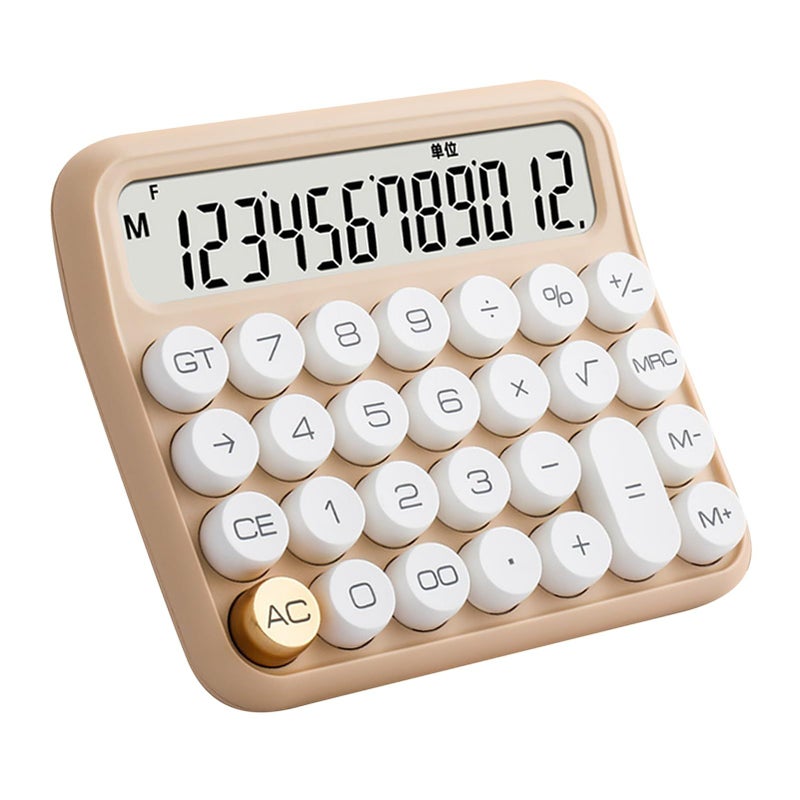 Pwshymi 12 Digit Large LCD Calculator Big Button Mechanical Switch For Office School Home Milk Tea Color - Image 2