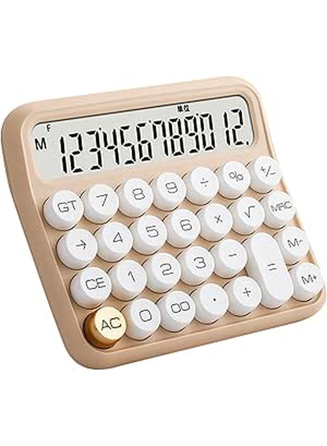 Pwshymi 12 Digit Large LCD Calculator Big Button Mechanical Switch For Office School Home Milk Tea Color - Image 1