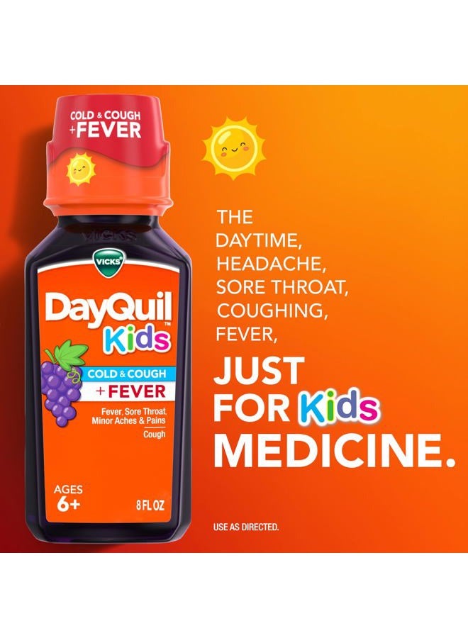 Vicks DayQuil and NyQuil Kids Grape Cold & Cough + Fever Multi-Symptom Relief Liquid Co-Pack, Specially Formulated for Kids Ages 6+, 2x8 OZ - Image 3