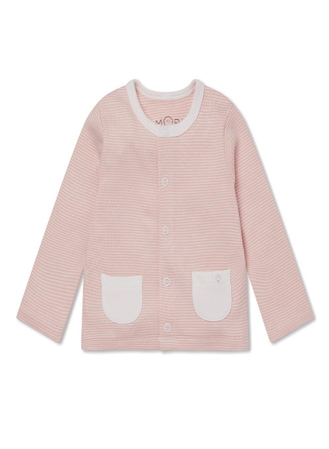 MORI Baby Long Sleeve Cardigan in Blush Stripe for Boys and Girls - Unisex Wrap Top with Pockets and Snap Closure - Newborn - Image 1