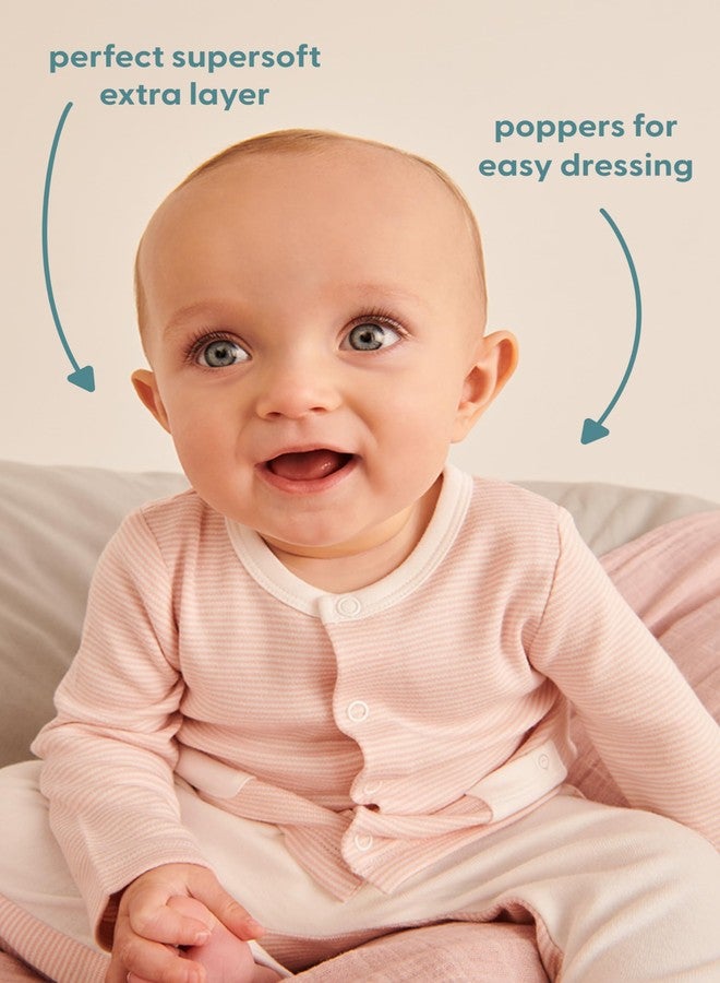 MORI Baby Long Sleeve Cardigan in Blush Stripe for Boys and Girls - Unisex Wrap Top with Pockets and Snap Closure - Newborn - Image 2