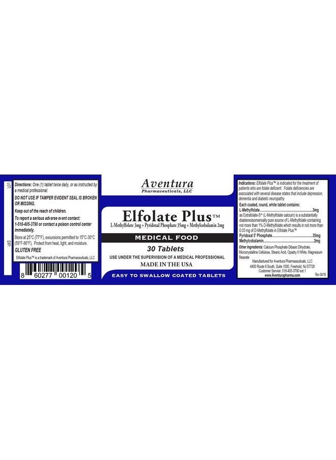 ELFOLATE - Plus® 3Mg Lmethylfolate Methyl Folate Methylfolate Medical Food Supplement Doctor Recommended Professional Strength Active Pure Potent 30 Tablets - Image 1