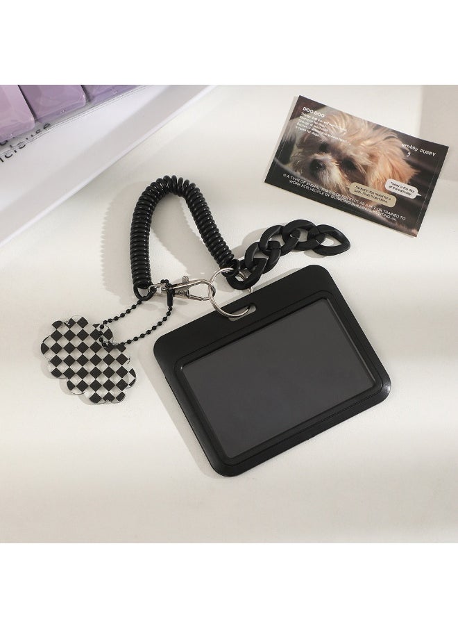 NIBEMINENT 1- Piece Simple Black Series Kpop Photo Card Holder Pendant Key Chain ID Badge Holder ID Card Holder Photo Card Protector for School ID Office ID Access Card for Women Girls  - Image 1