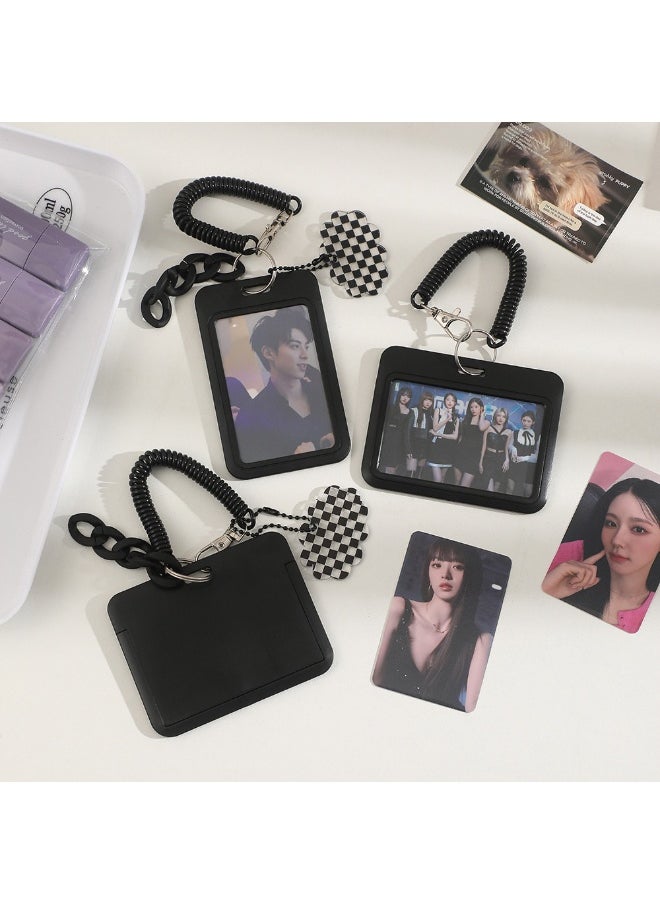 NIBEMINENT 1- Piece Simple Black Series Kpop Photo Card Holder Pendant Key Chain ID Badge Holder ID Card Holder Photo Card Protector for School ID Office ID Access Card for Women Girls  - Image 2