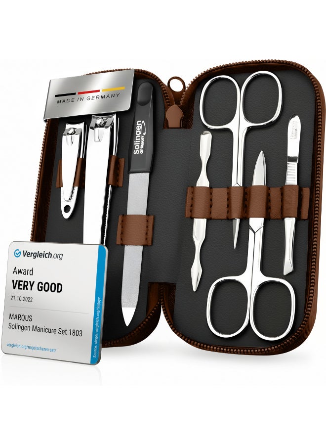 marQus Manicure Set Solingen Made in Germany 7 Piece Exclusive Finger Toe Nail Clippers Kit for Women and Men in Real Leather Case Color Brown - Image 2