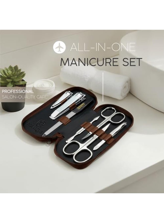 marQus Manicure Set Solingen Made in Germany 7 Piece Exclusive Finger Toe Nail Clippers Kit for Women and Men in Real Leather Case Color Brown - Image 3