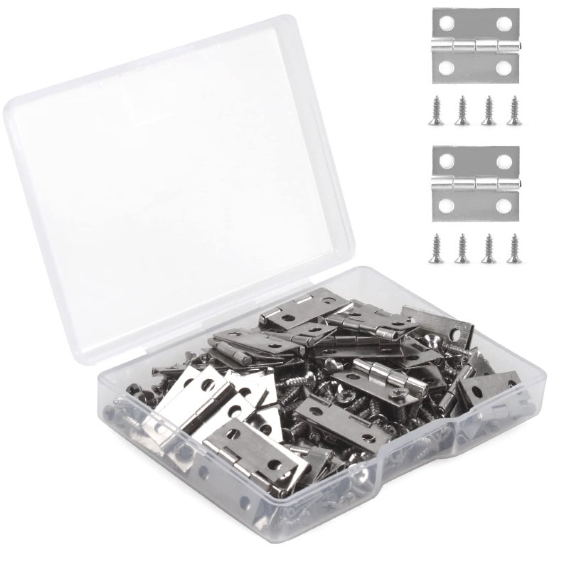 VIPMOON 50Pcs Small Hinges for Wooden Box, 18 x 15mm Mini Silver Hinges with 200 Screws, Retro Jewelry Box Hinges, Folding Butt Hinges, Hardware Hinges for DIY Jewelry Box/Crafts - Image 1