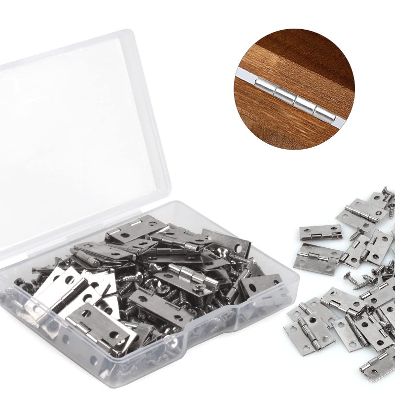 VIPMOON 50Pcs Small Hinges for Wooden Box, 18 x 15mm Mini Silver Hinges with 200 Screws, Retro Jewelry Box Hinges, Folding Butt Hinges, Hardware Hinges for DIY Jewelry Box/Crafts - Image 4