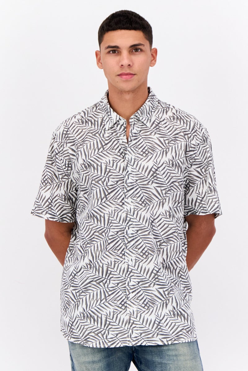 Peter Werth Men Regular Fit Short Sleeve Allover Printed Casual Shirt, White - Image 1