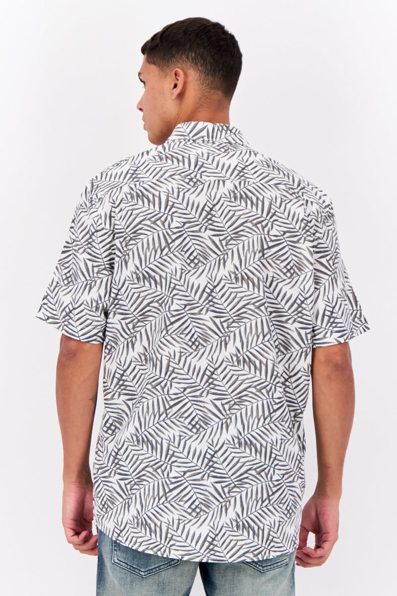 Peter Werth Men Regular Fit Short Sleeve Allover Printed Casual Shirt, White - Image 3