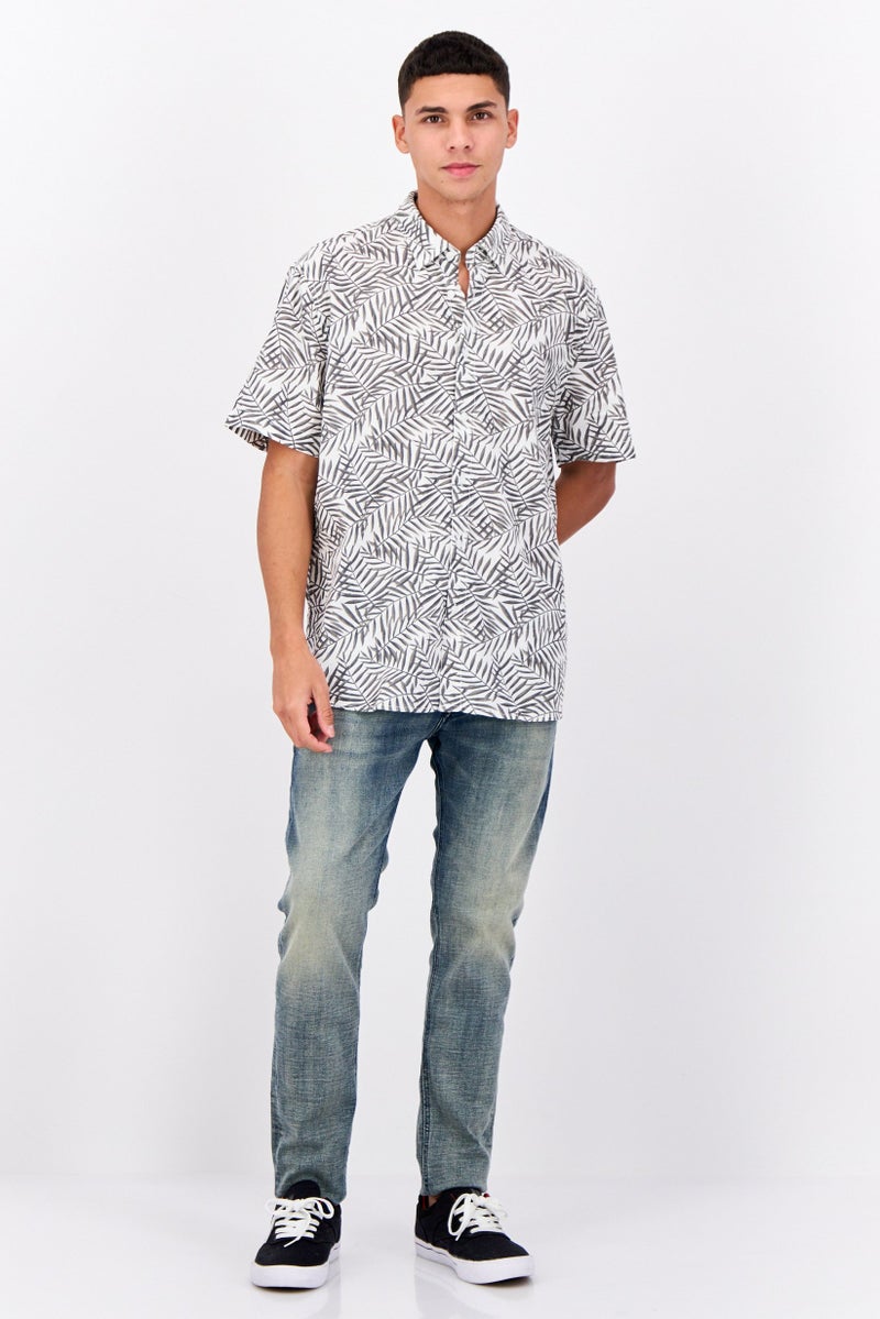 Peter Werth Men Regular Fit Short Sleeve Allover Printed Casual Shirt, White - Image 4