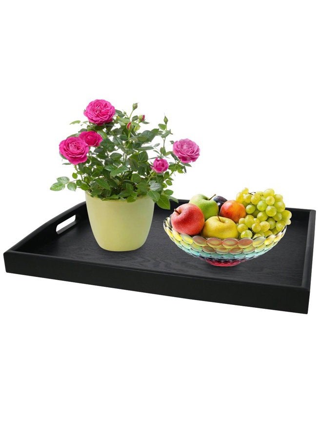 DILLMAN Serving Tray Large Black Wood Rectangle Food Tray Butler Tray Breakfast Tray with Handles (Large) - Image 2