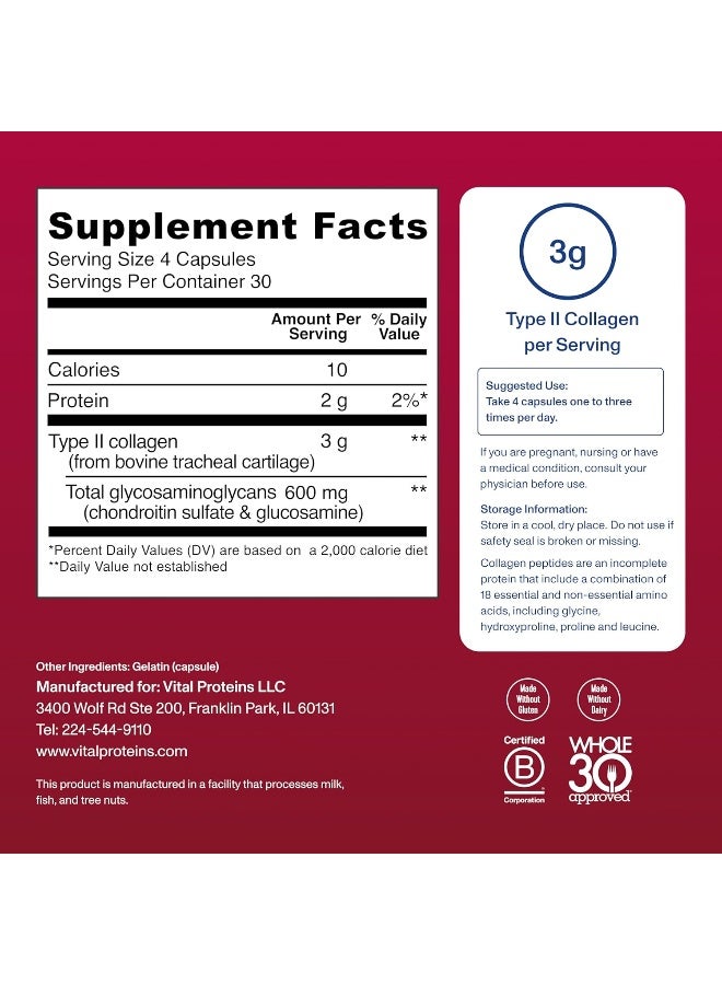 فيتال بروتينز حبوب الكولاجين الغضروفية من النوع الثاني مكمل الكولاجين وكبريتات الكوندرويتين للتعافي وصحة الشعر والبشرة والأظافر والمفاصل 120 كبسولة - Image 4