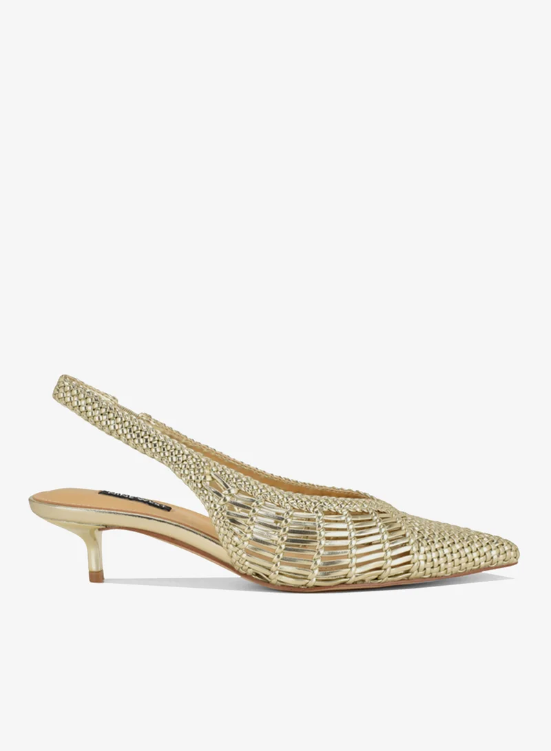 Pointed Toe Sling Back Mid Heel Pumps