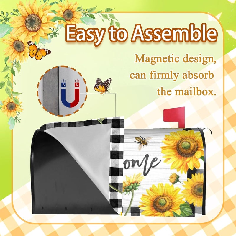 ARKUKT Summer Sunflowers Mailbox Cover Magnetic Welcome Floral Checkered Mailbox Wraps Post Letter Box Cover for Garden Yard Home Decor Standard Size 21" x 18" - Image 5