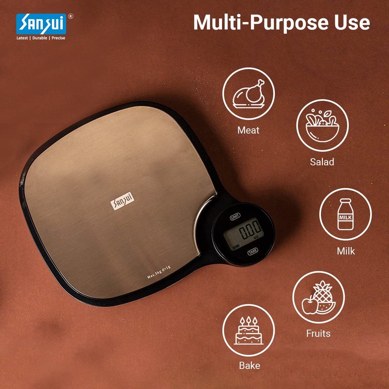 Sansui BatteryFree Digital Kitchen Scale with Stainless Steel Platform Food Weight Machine for Health Fitness Home Baking Cooking 5 kg Stainless Steel - Image 4