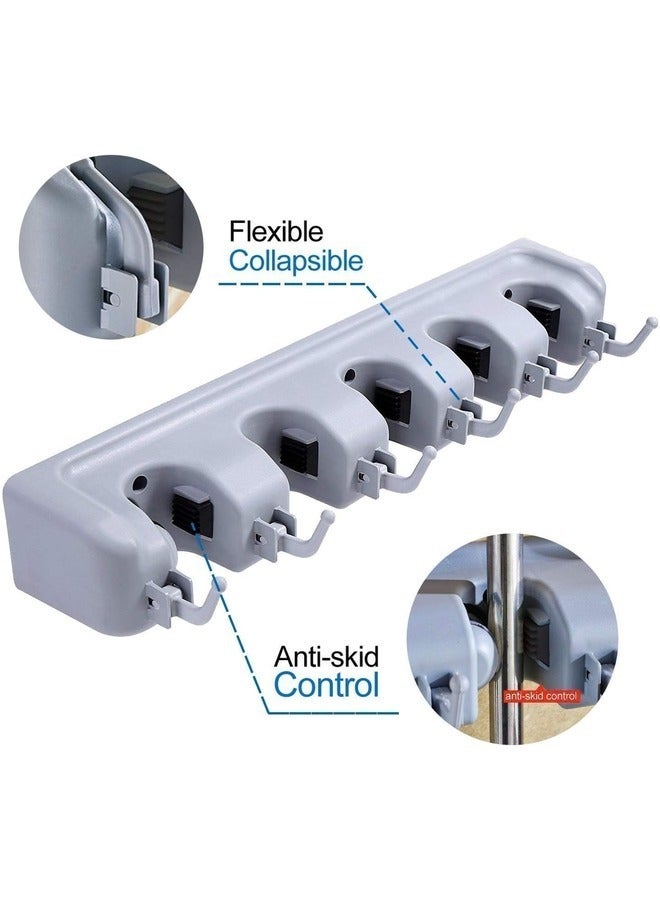 "Plastic Broom and Mop Wall Organizer – Space-Saving Holder with 4 Slots and 5 Hooks, Accommodates Up to 9 Tools" - Image 2