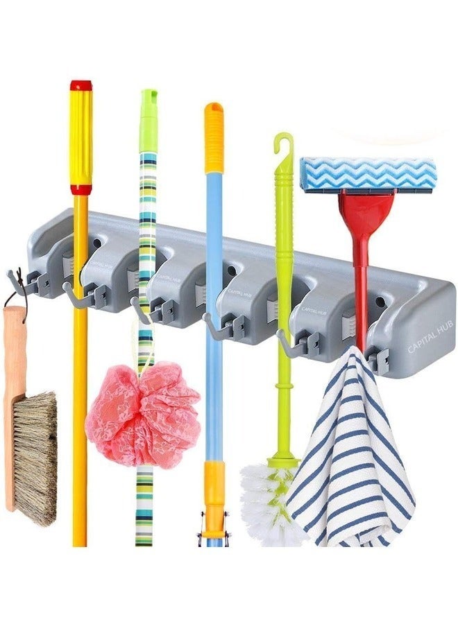 "Plastic Broom and Mop Wall Organizer – Space-Saving Holder with 4 Slots and 5 Hooks, Accommodates Up to 9 Tools" - Image 3