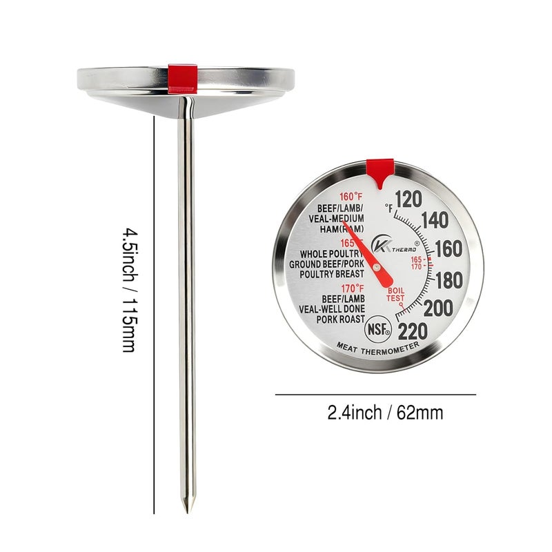KT THERMO NSF Certified Instant Read Meat Thermometer - 2.5" Waterproof Dial, 5" Long Probe for Oven Safe Cooking, Roasting, Baking, BBQ & Poultry - Image 2