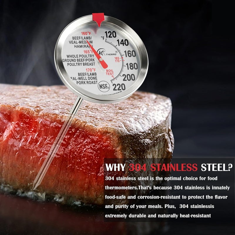 KT THERMO NSF Certified Instant Read Meat Thermometer - 2.5" Waterproof Dial, 5" Long Probe for Oven Safe Cooking, Roasting, Baking, BBQ & Poultry - Image 4