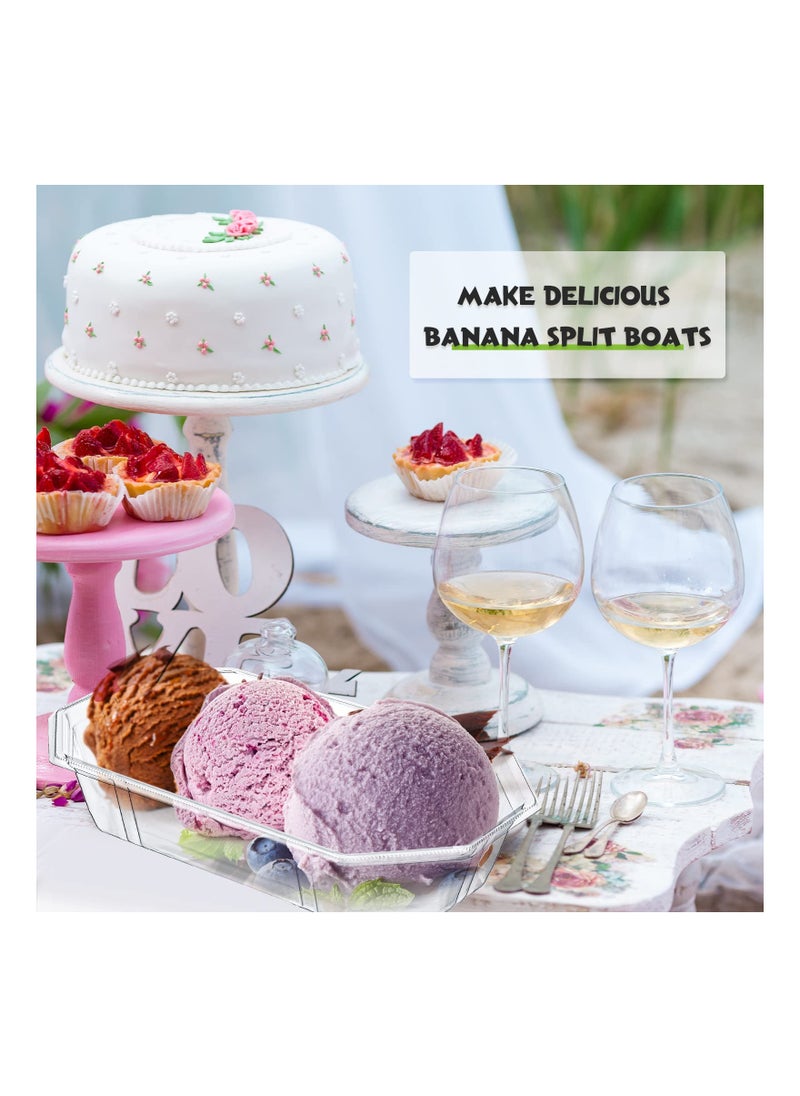 SYOSI - 100 Pcs Summer Banana Split Boats, Disposable Ice Cream Sundae Bowls, Clear PET Fruit Split Bowls, Plastic Oblong Serving Boat Sundae Splits Bowl Tray, for Dessert Kids Birthday Party - Image 1