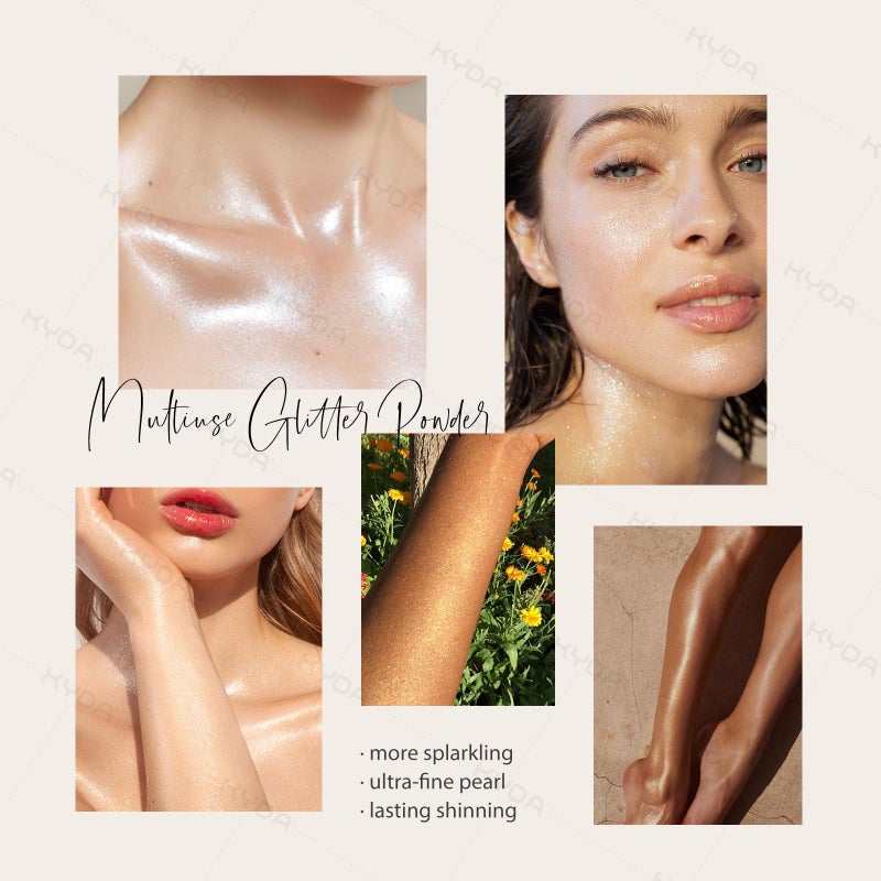 KYDA Highlighter Powder Spray, High Gloss Glitter Spray, Sparkling Powder Makeup, for Face and Body Glitter Cosmetic-Champagne Gold - Image 4