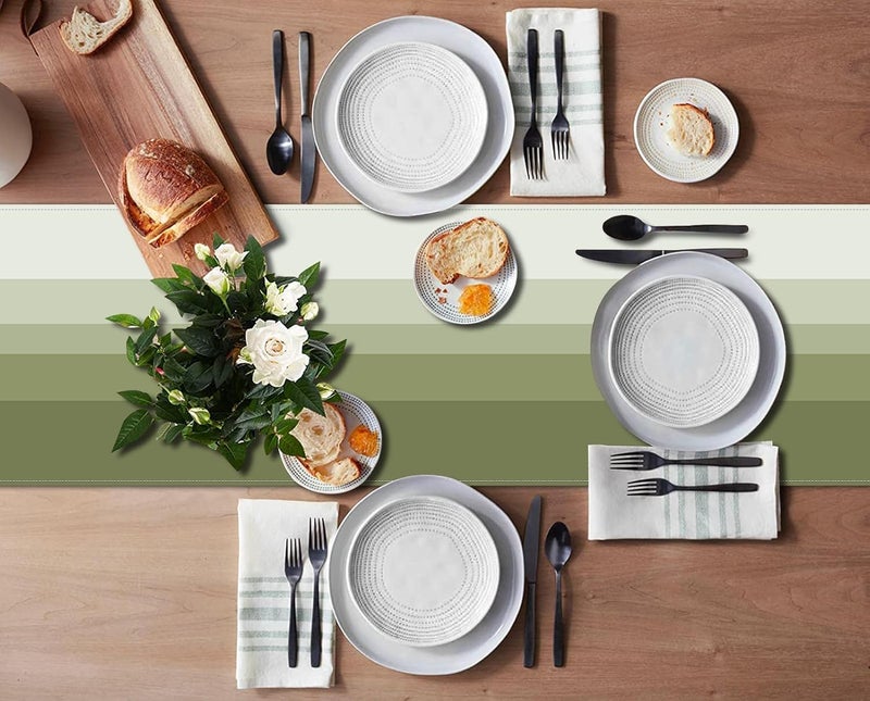 Emvency Olive Green Gradient Stripe Table Runner and Placemats Set of 6, Modern Geometric Painting Art Dining Decor for Daily Use(1 Table Runner 72 inches Long and 6 Placemats) - Image 3