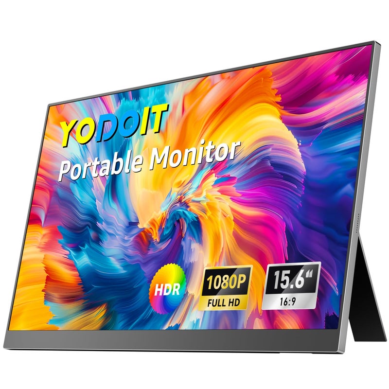 Yodoit Portable Monitor for Laptop 1920Ã—1080 FHD 15.6" Travel Screen IPS Display with USB Type C Port and Speakers Compatible with PC, MacBook, Xbox (Black) - Image 1