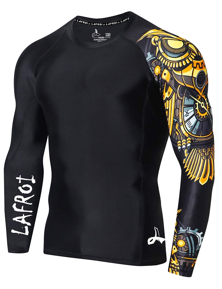 LAFROI Men's Long Sleeve UPF 50+ Baselayer Skins Performance Fit Compression Rash Guard-CLYYB Asym Time Manager Size LG - Image 1