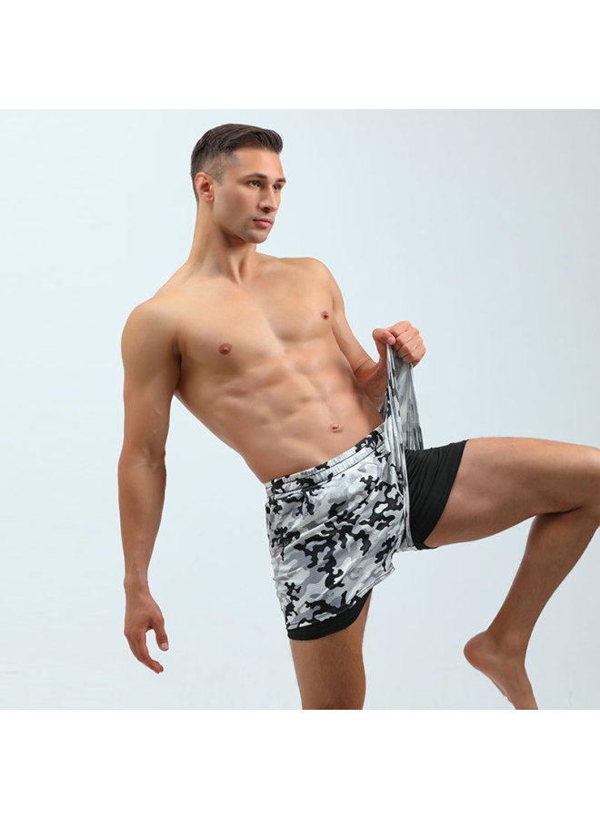 Loquat Swimwear Men's Suit Quick-drying Large Size Adult Hot Spring Camouflage Swimming Trunks Men's Beach Pants Boys Short Sleeves-Color:80818+813 Black Suit- - Image 4