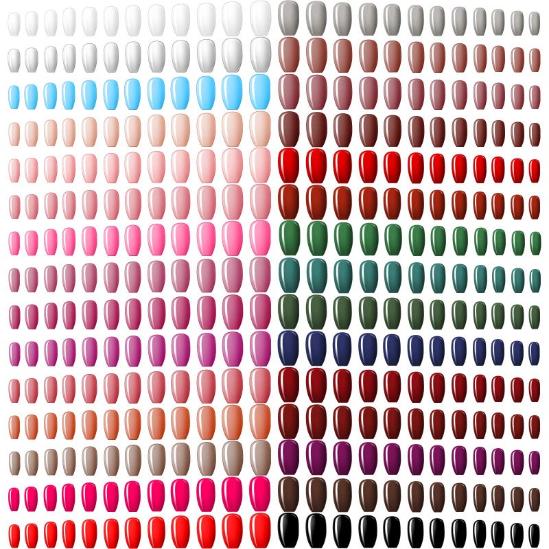 Maitys 720 Pieces 30 Sets Medium Square Press on Nails Glossy Fake Nails Solid Color Artificial Tips Full Cover for Women Girls Ballerina DIYClassic Colors - Image 3