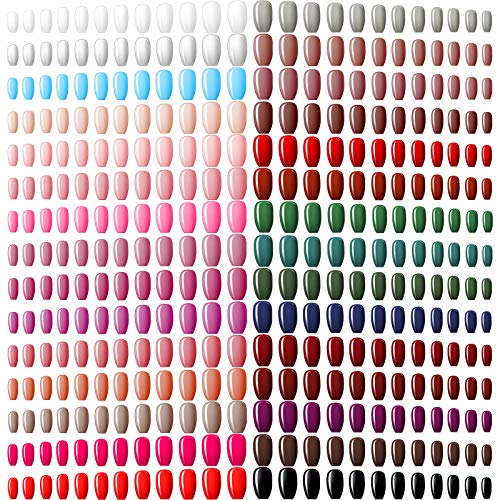 Maitys 720 Pieces 30 Sets Medium Square Press on Nails Glossy Fake Nails Solid Color Artificial Tips Full Cover for Women Girls Ballerina DIYClassic Colors - Image 1