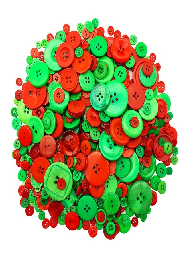 Qovydx 600-700Pcs Green and Red Buttons for Crafts Assorted Size Red Green Christmas Craft Button Bulk for Crafting Art DIY Decor - Image 4