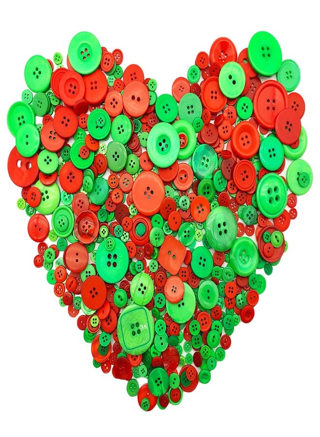 Qovydx 600-700Pcs Green and Red Buttons for Crafts Assorted Size Red Green Christmas Craft Button Bulk for Crafting Art DIY Decor - Image 1