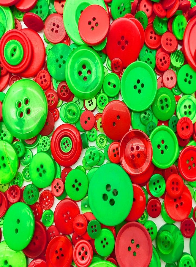 Qovydx 600-700Pcs Green and Red Buttons for Crafts Assorted Size Red Green Christmas Craft Button Bulk for Crafting Art DIY Decor - Image 2