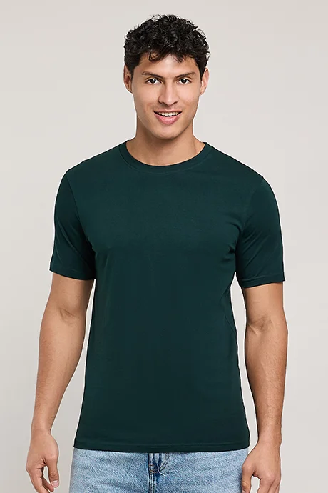 أر أند بي Solid T-Shirt with Crew Neck and Short Sleeves